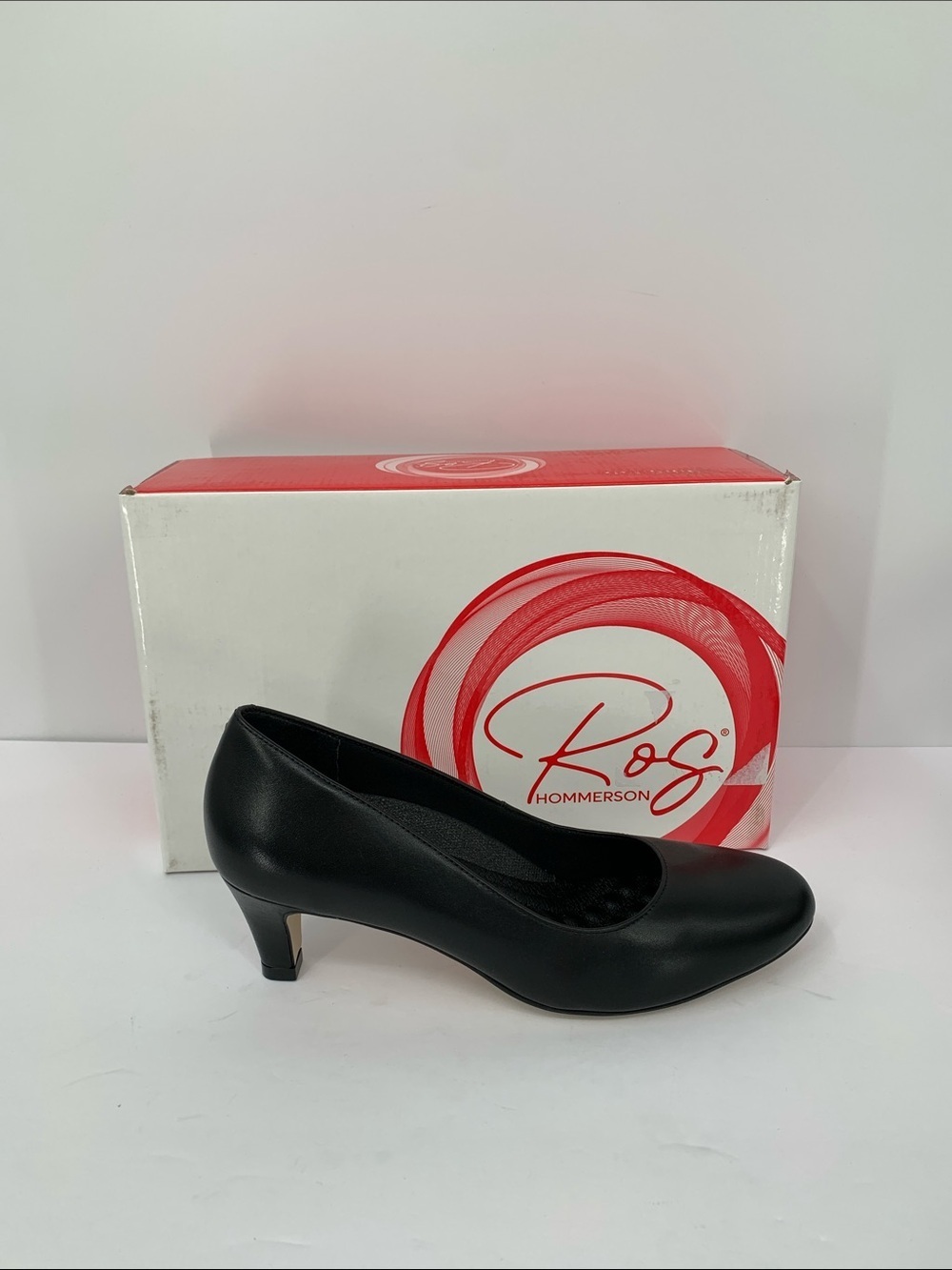 Ros Hommerson Joy II black leather pumps heel shoe comfort slip-on women new 8